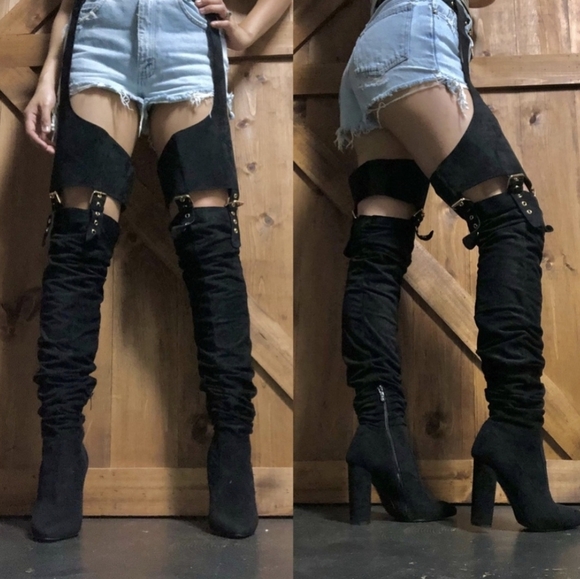 Dolls Kill Shoes - Azalea Wang x Dolls Kill Southloop Chaps Over the Knee Tall Boots 8.5